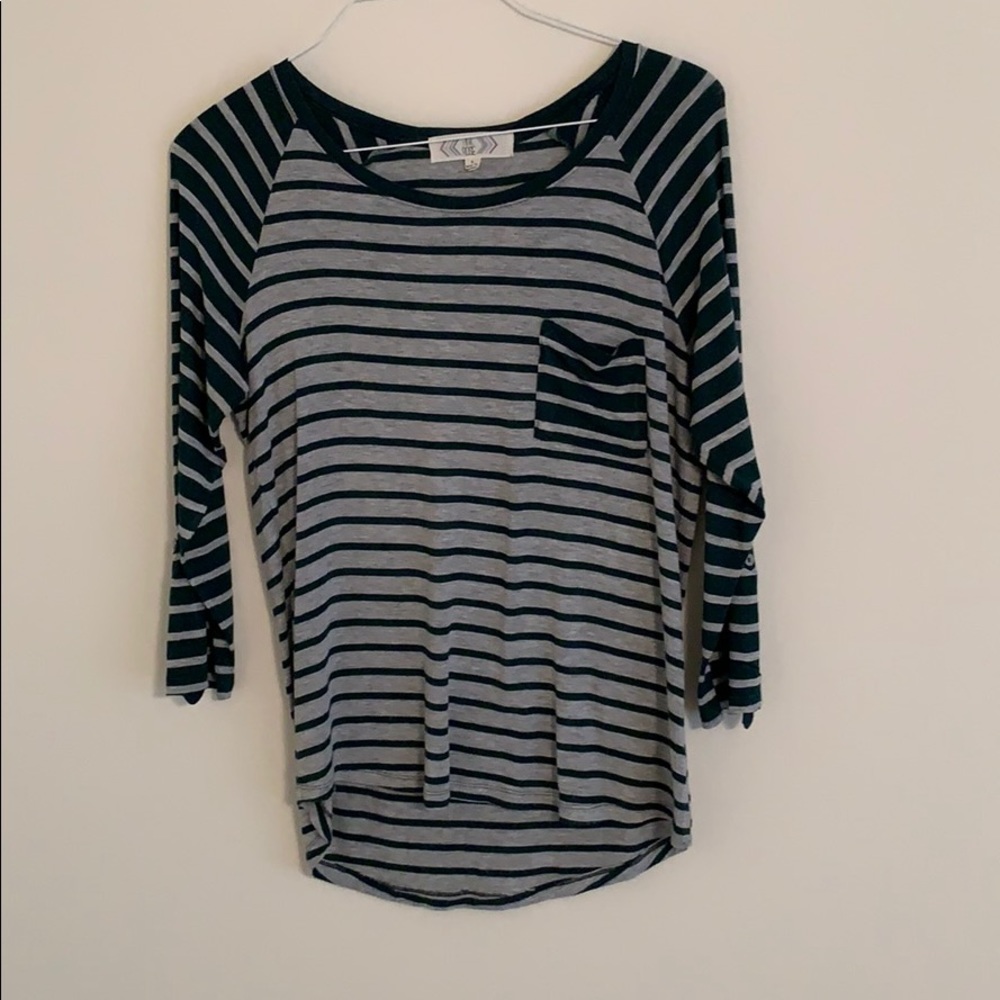 Mixed Green and Grey Stripe Tee